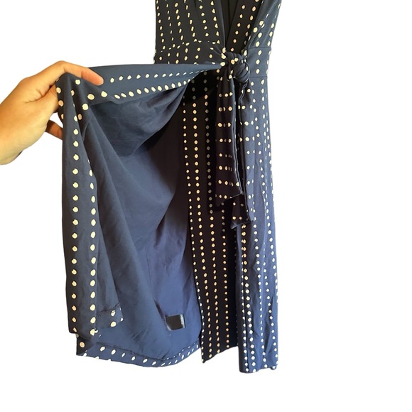 Ann Taylor Sz 4 Blue Polka Dot V Neck Wrap Dress Short Sleeve Classic Retro EUC - Picture 5 of 12